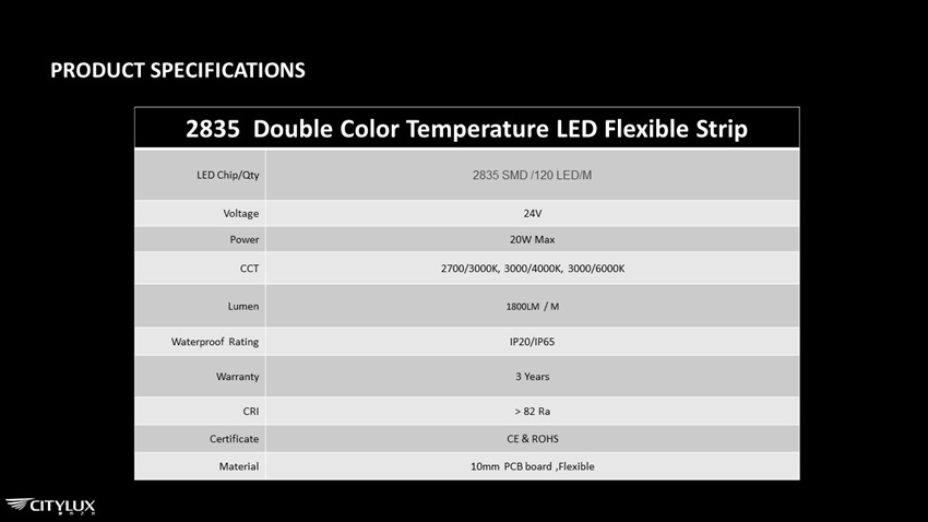 2835 Double Color Temperature LED Flex Strip Specifications