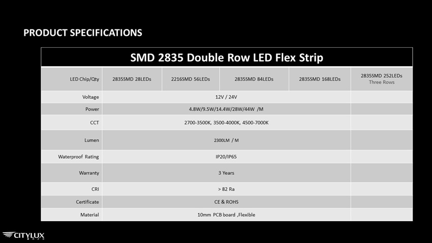 SMD 2835 Double Row LED Flex Strip Specifications